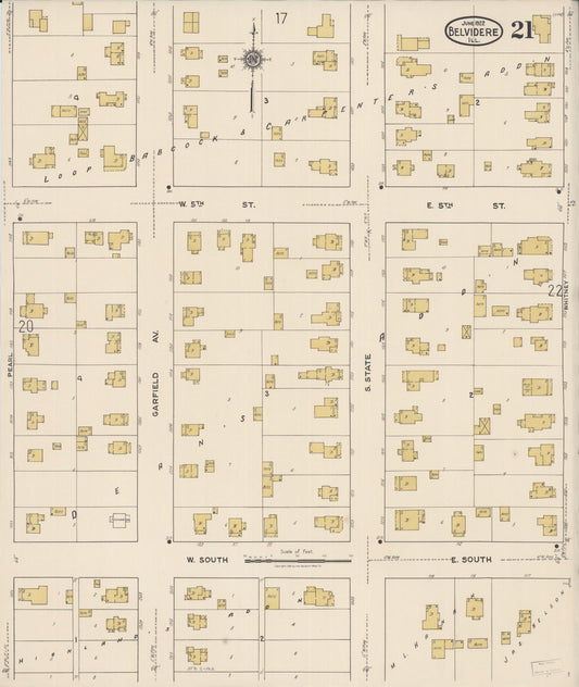 Sanborn Fire Insurance Map from Belvidere, Boone County, Illinois (1922), Sheet #0021 - Historic Sanborn Fire Insurance Map Print, vintage old map wall art, antique decor, genealogy gift, Illinois Illinois map