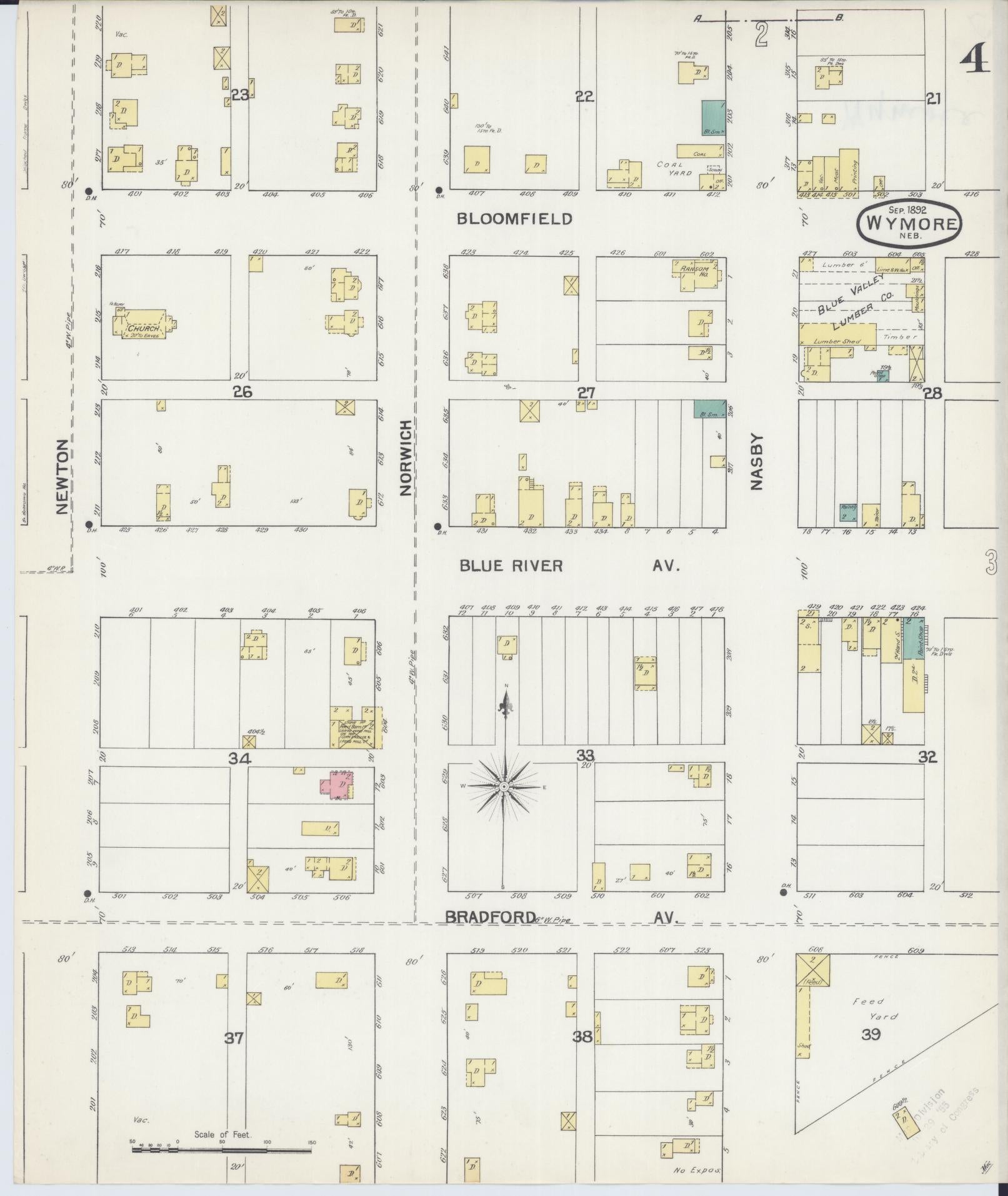 Sanborn Fire Insurance Map from Wymore, Gage County, Nebraska (1892), Sheet #0004 - Historic Sanborn Fire Insurance Map Print, vintage old map wall art, antique decor, genealogy gift, Nebraska Nebraska map
