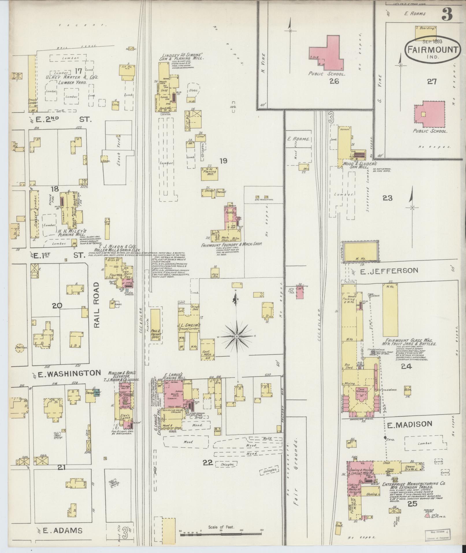 Sanborn Fire Insurance Map from Fairmount, Grant County, Indiana (1893), Sheet #0003 - Complete Map Set gallery image, historic Sanborn map, vintage wall art, Indiana Indiana