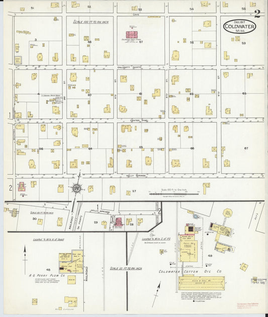 Sanborn Fire Insurance Map from Coldwater, Tate County, Mississippi (1917), Sheet #0002 - Historic Sanborn Fire Insurance Map Print, vintage old map wall art, antique decor, genealogy gift, Mississippi Mississippi map