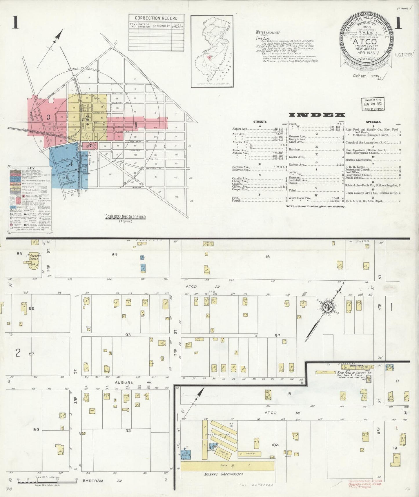 Sanborn Fire Insurance Map from Atco, Camden County, New Jersey. (1933) – Historic Sanborn Fire Insurance Map Print