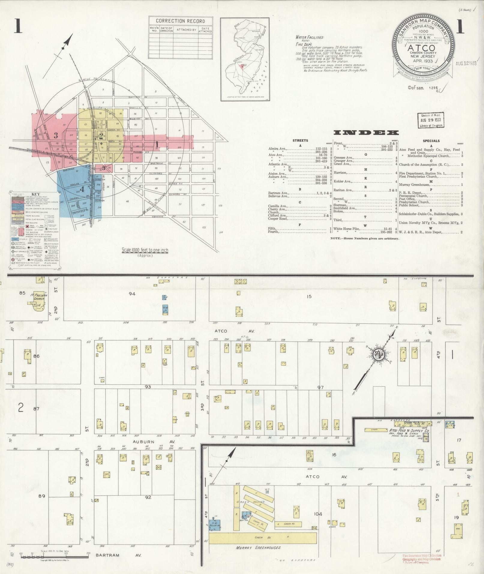 Sanborn Fire Insurance Map from Atco, Camden County, New Jersey. (1933) – Historic Sanborn Fire Insurance Map Print