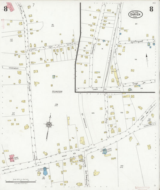 Sanborn Fire Insurance Map from Darien, Fairfield County, Connecticut (1928), Sheet #0008 - Historic Sanborn Fire Insurance Map Print, vintage old map wall art, antique decor, genealogy gift, Connecticut Connecticut map