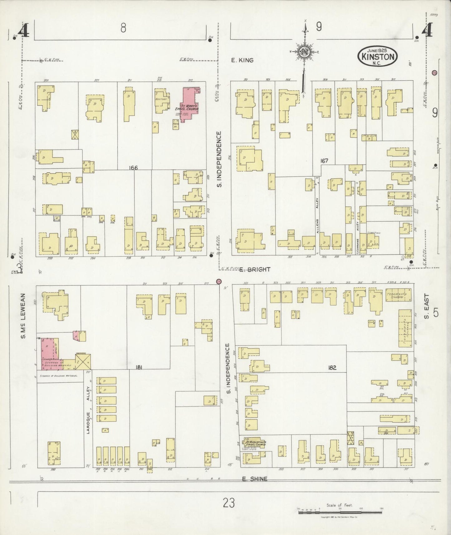 Sanborn Fire Insurance Map from Kinston, Lenoir County, North Carolina (1925), Sheet #0004 - Complete Map Set gallery image, historic Sanborn map, vintage wall art, North Carolina North Carolina