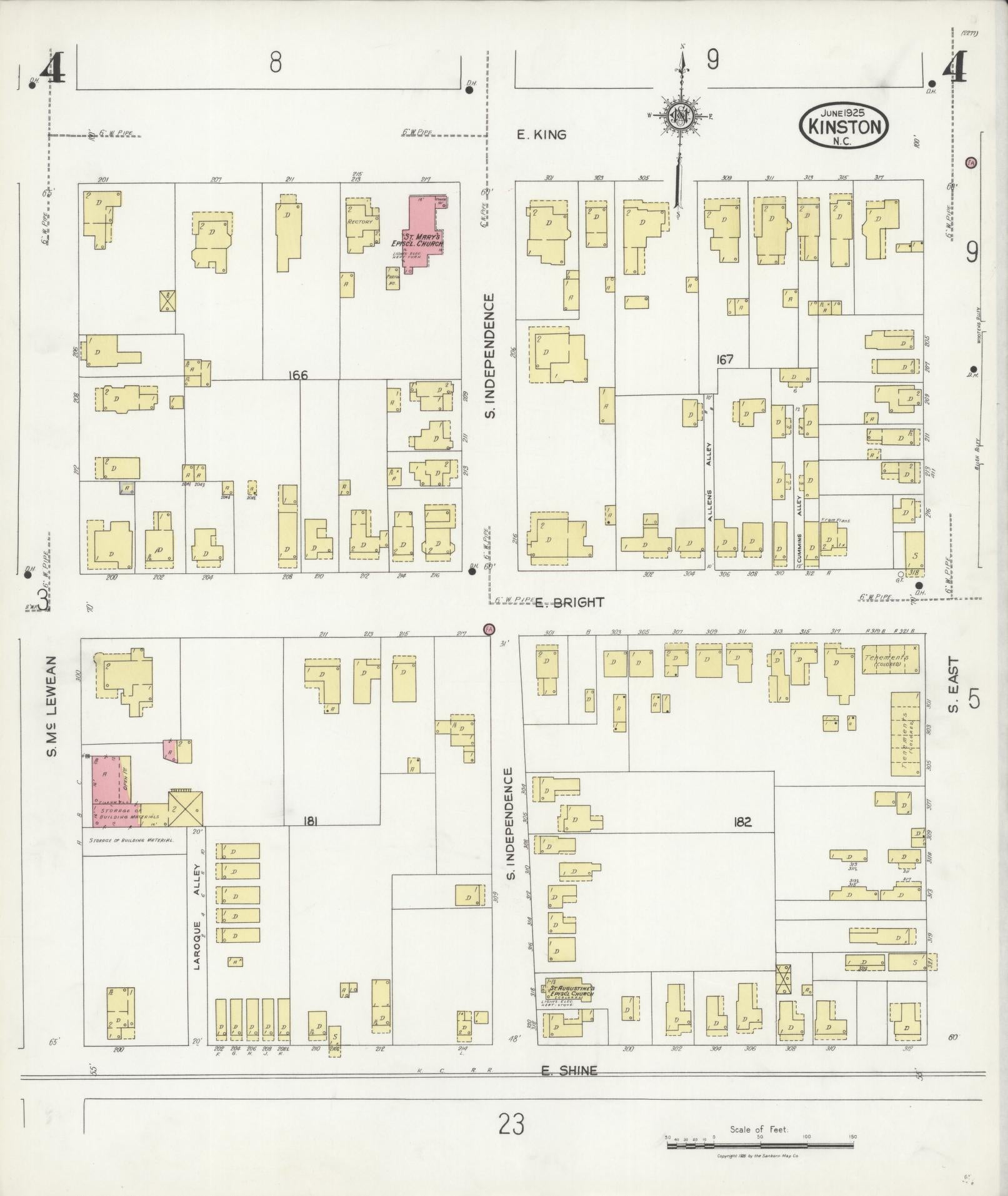 Sanborn Fire Insurance Map from Kinston, Lenoir County, North Carolina (1925), Sheet #0004 - Complete Map Set gallery image, historic Sanborn map, vintage wall art, North Carolina North Carolina