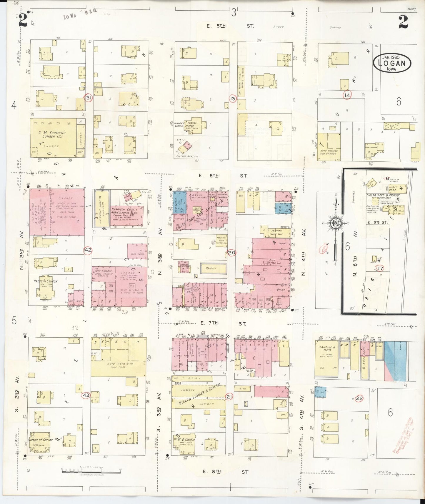 Sanborn Fire Insurance Map from Logan, Harrison County, Iowa (1934), Sheet #0002 - Historic Sanborn Fire Insurance Map Print