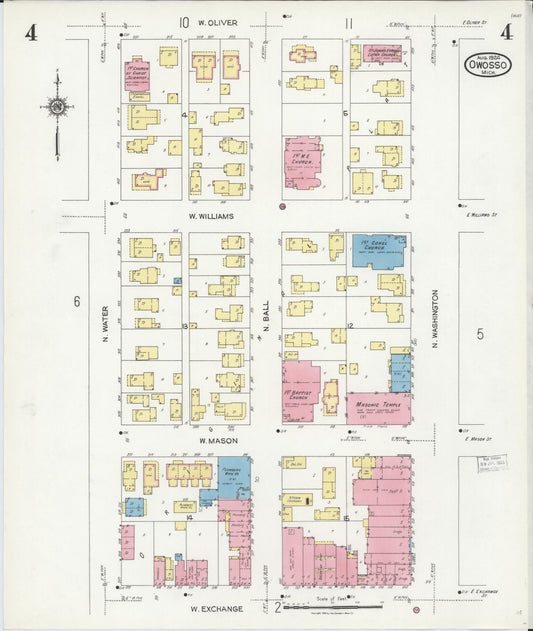 Sanborn Fire Insurance Map from Owosso, Shiawassee County, Michigan (1924), Sheet #0004 - Historic Sanborn Fire Insurance Map Print, vintage old map wall art, antique decor, genealogy gift, Michigan Michigan map