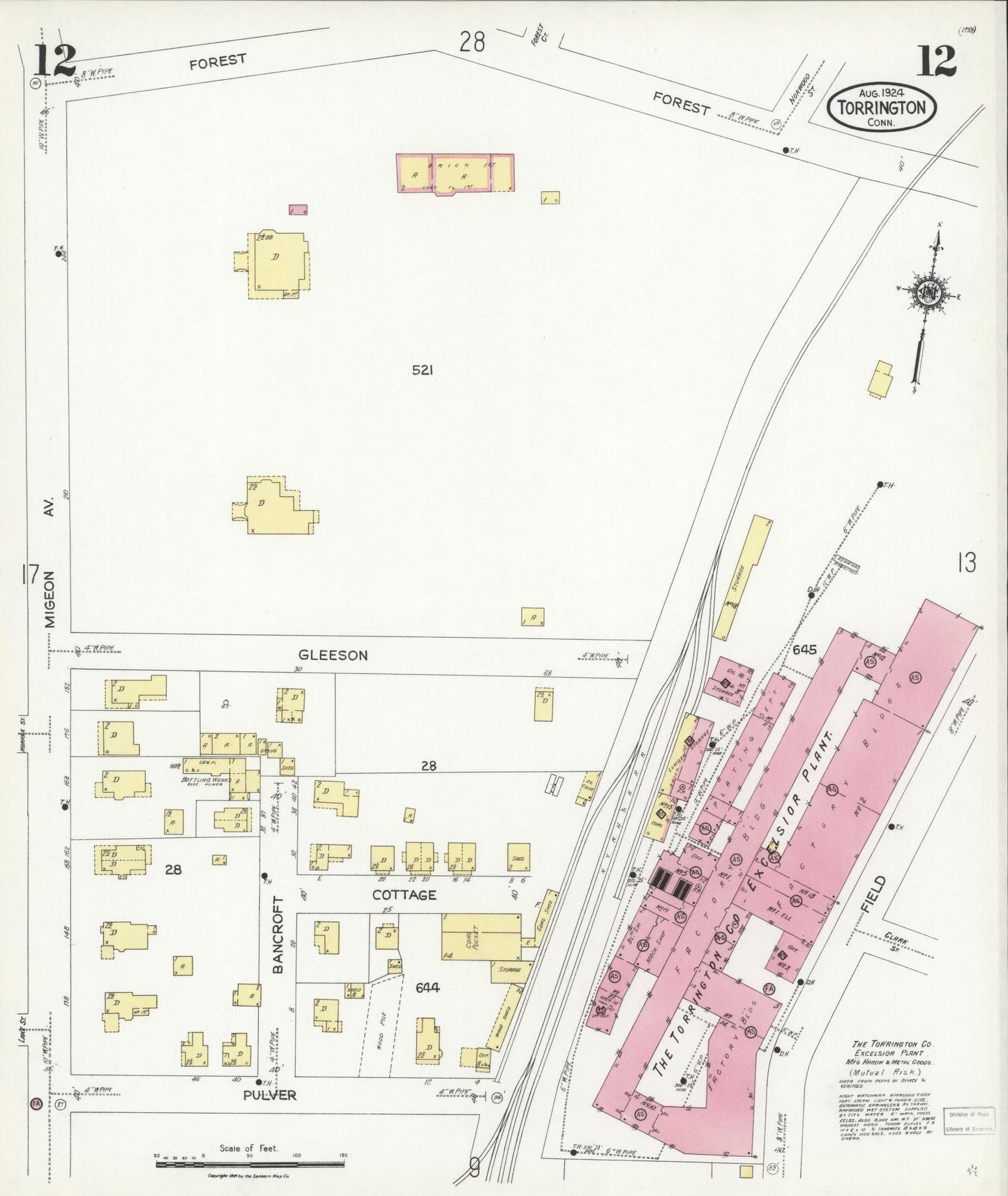 Sanborn Fire Insurance Map from Torrington, Litchfield County, Connecticut (1924), Sheet #0012 - Complete Map Set gallery image, historic Sanborn map, vintage wall art, Connecticut Connecticut