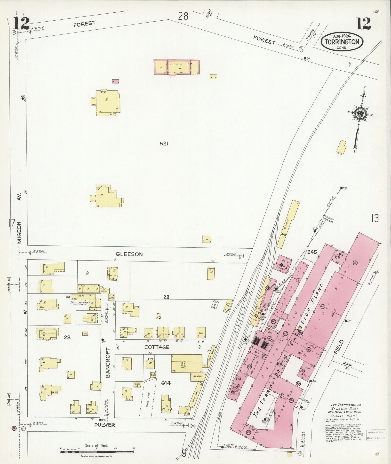 Sanborn Fire Insurance Map from Torrington, Litchfield County, Connecticut (1924), Sheet #0012 - Complete Map Set gallery image, historic Sanborn map, vintage wall art, Connecticut Connecticut