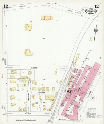 Sanborn Fire Insurance Map from Torrington, Litchfield County, Connecticut (1924), Sheet #0012 - Complete Map Set gallery image, historic Sanborn map, vintage wall art, Connecticut Connecticut