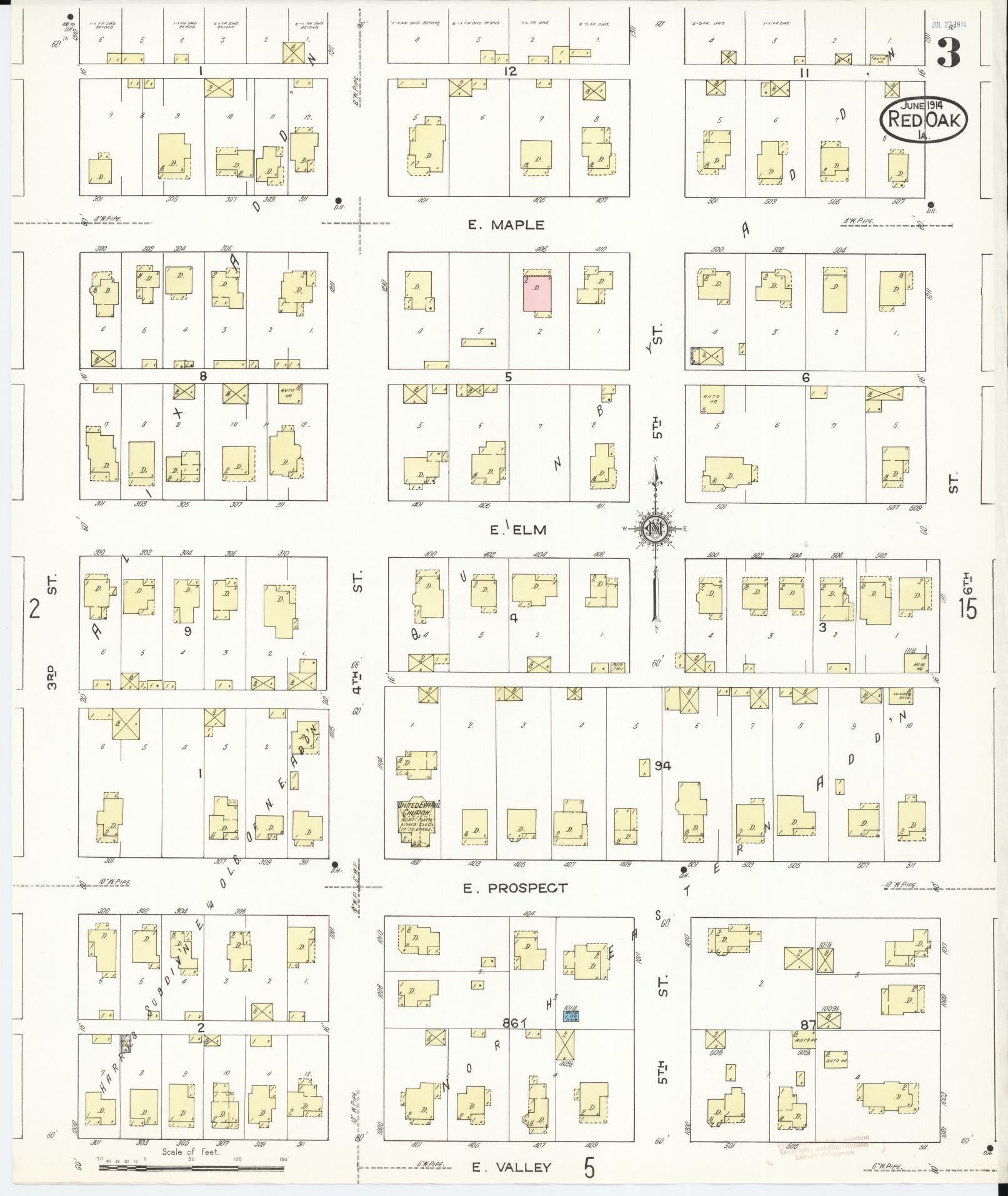 Sanborn Fire Insurance Map from Red Oak, Montgomery County, Iowa (1914), Sheet #0003 - Historic Sanborn Fire Insurance Map Print, vintage old map wall art