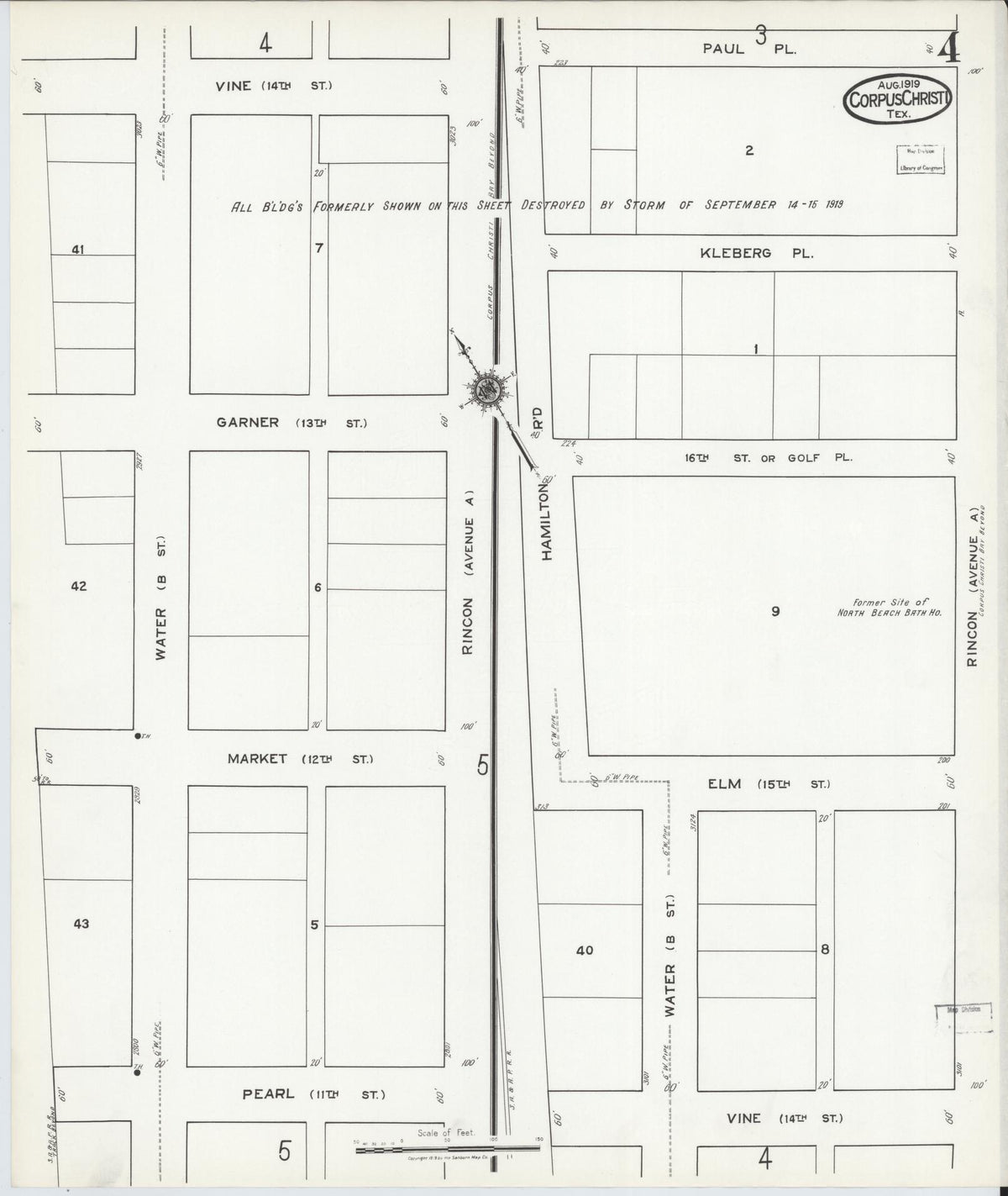 Sanborn Fire Insurance Map from Corpus Christi, Nueces County, Texas (1919), Sheet #0004 - Complete Map Set gallery image, historic Sanborn map, vintage wall art, Texas Texas