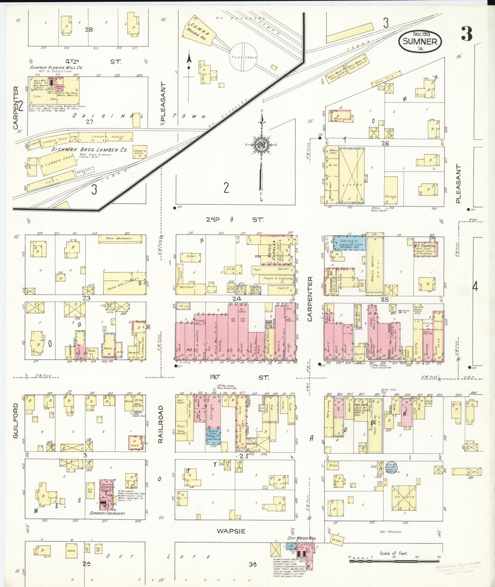 Sanborn Fire Insurance Map from Sumner, Bremer County, Iowa (1913), Sheet #0003 - Historic Sanborn Fire Insurance Map Print