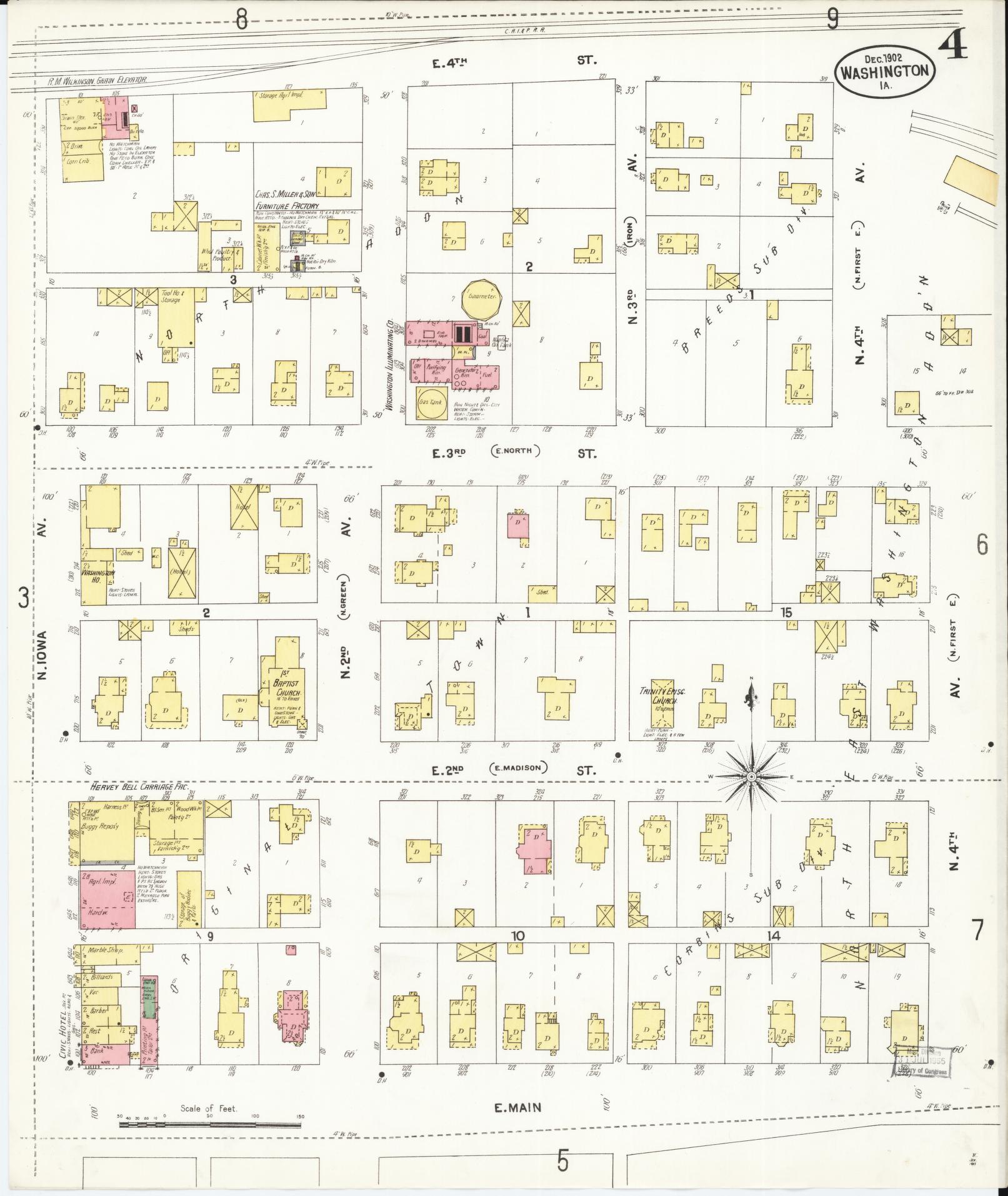 Sanborn Fire Insurance Map from Washington, Washington County, Iowa (1902), Sheet #0004 - Historic Sanborn Fire Insurance Map Print, vintage old map wall art