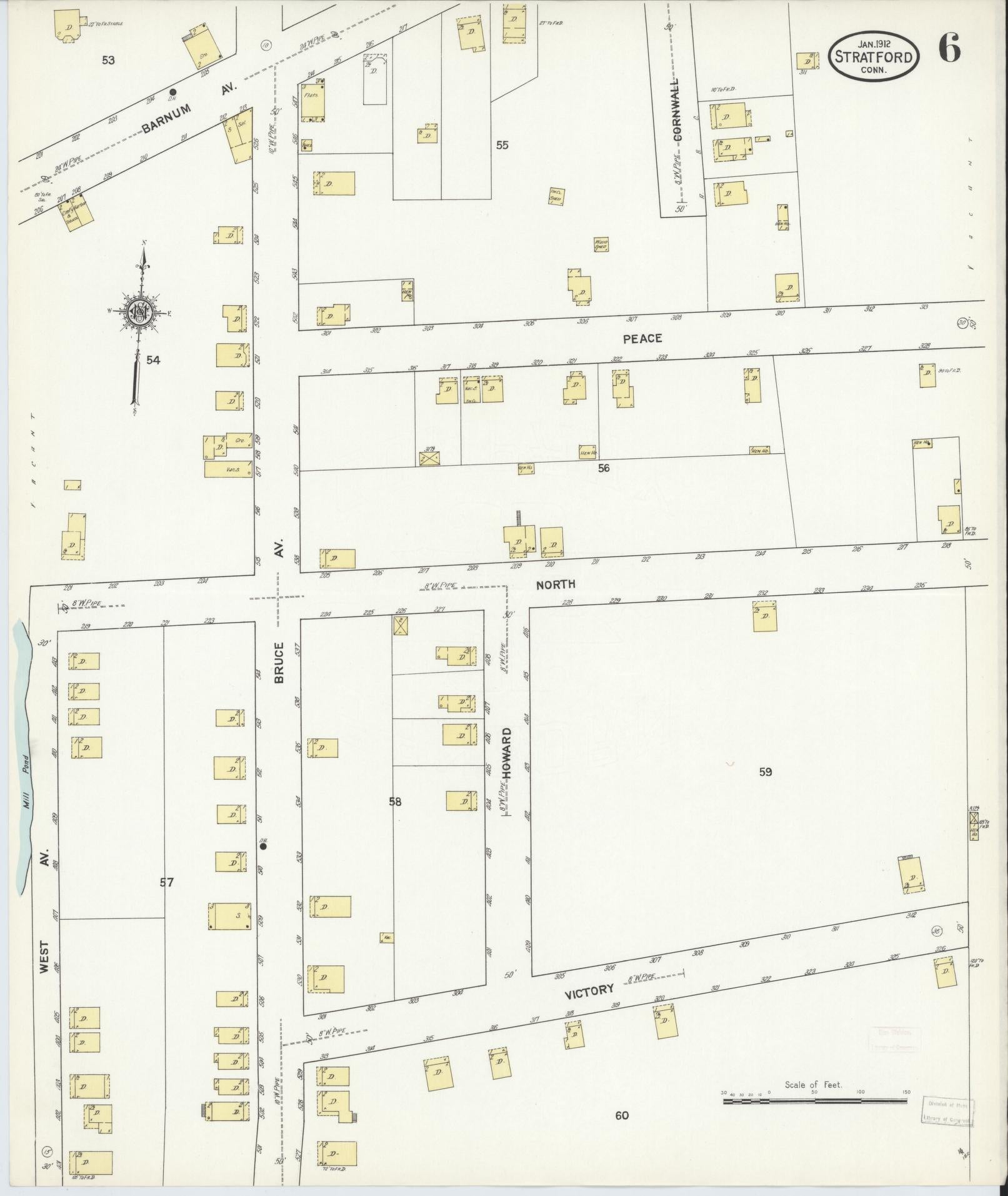 Sanborn Fire Insurance Map from Stratford, Fairfield County, Connecticut (1912), Sheet #0006 - Complete Map Set gallery image, historic Sanborn map, vintage wall art, Connecticut Connecticut