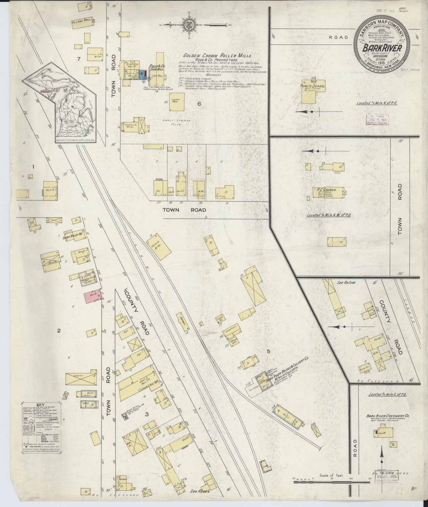 Sanborn Fire Insurance Map from Bark River, Delta County, Michigan (1913), Sheet #0001 - Historic Sanborn Fire Insurance Map Print, vintage old map wall art, antique decor, genealogy gift, Michigan Michigan map