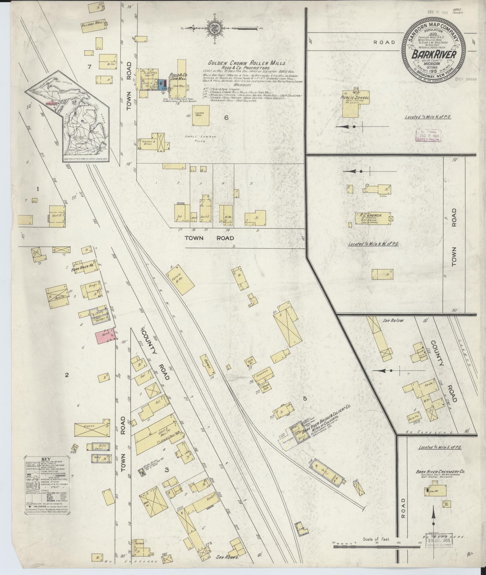 Sanborn Fire Insurance Map from Bark River, Delta County, Michigan (1913), Sheet #0001 - Historic Sanborn Fire Insurance Map Print, vintage old map wall art, antique decor, genealogy gift, Michigan Michigan map