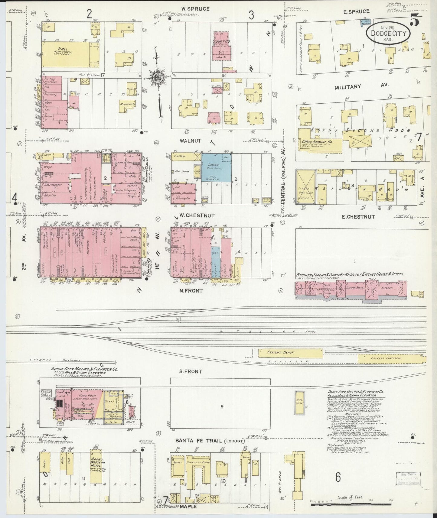 Sanborn Fire Insurance Map from Dodge City, Ford County, Kansas (1911), Sheet #0005 - Historic Sanborn Fire Insurance Map Print, vintage old map wall art, antique decor, genealogy gift, Kansas Kansas map