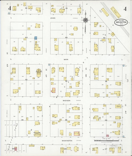 Sanborn Fire Insurance Map from Brighton, Livingston County, Michigan (1928), Sheet #0004 - Historic Sanborn Fire Insurance Map Print, vintage old map wall art, antique decor, genealogy gift, Michigan Michigan map