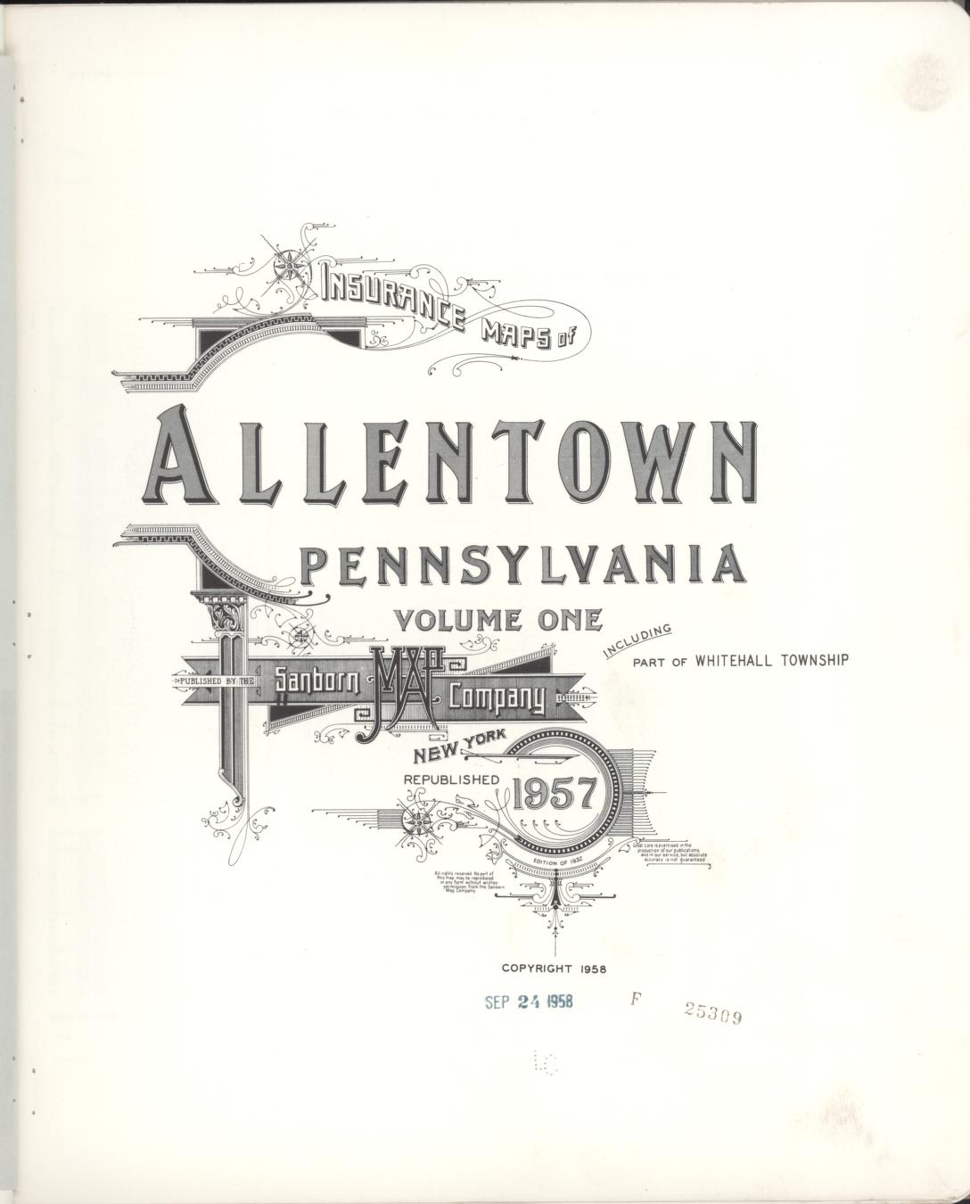Sanborn Fire Insurance Map from Allentown, Lehigh County, Pennsylvania (1957), Sheet #0001 - Historic Sanborn Fire Insurance Map Print, vintage old map wall art, antique decor, genealogy gift, Pennsylvania Pennsylvania map