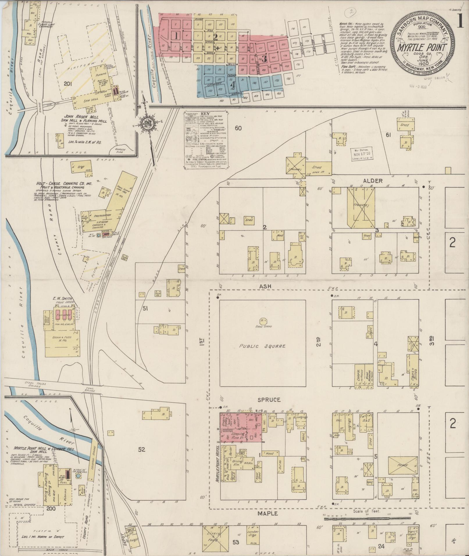 Sanborn Fire Insurance Map from Myrtle Point, Coos County, Oregon (1920), Sheet #0001 - Complete Map Set gallery image, historic Sanborn map, vintage wall art, Oregon Oregon