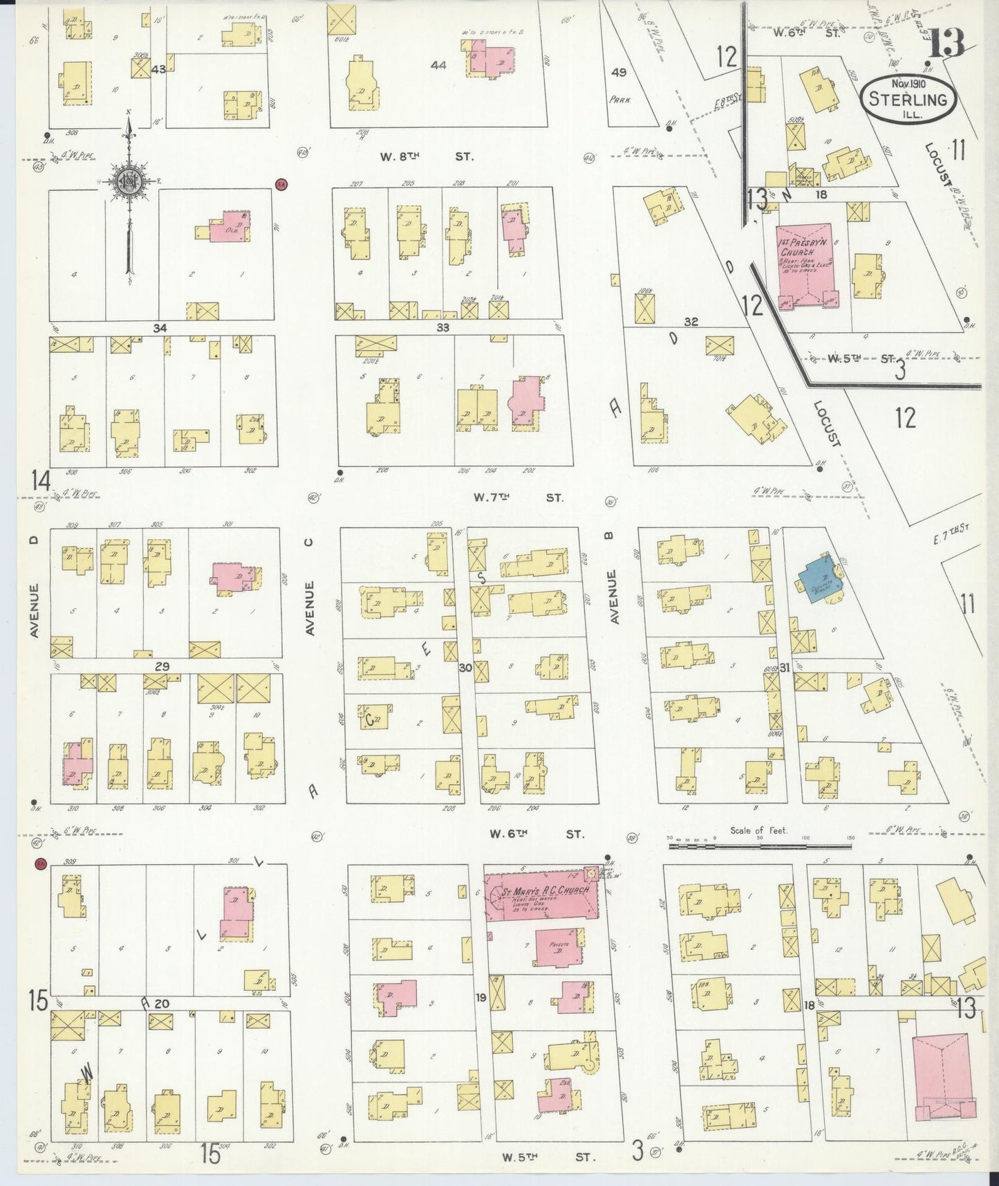 Sanborn Fire Insurance Map from Sterling, Whiteside County, Illinois (1910), Sheet #0013 - Complete Map Set gallery image, historic Sanborn map, vintage wall art, Illinois Illinois
