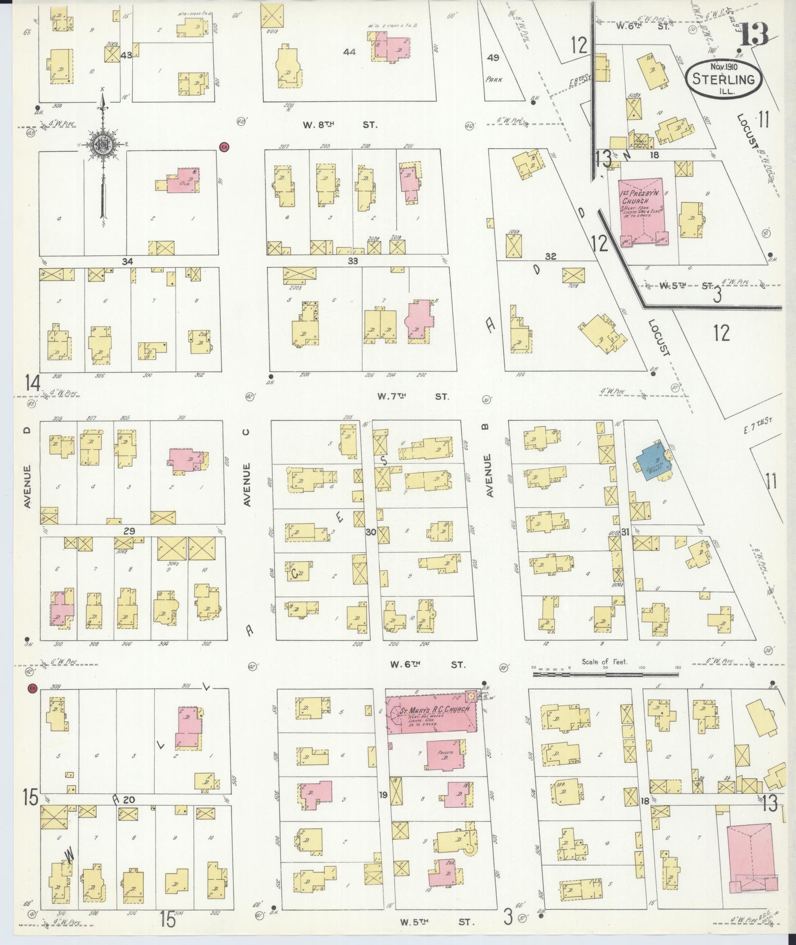 Sanborn Fire Insurance Map from Sterling, Whiteside County, Illinois (1910), Sheet #0013 - Complete Map Set gallery image, historic Sanborn map, vintage wall art, Illinois Illinois