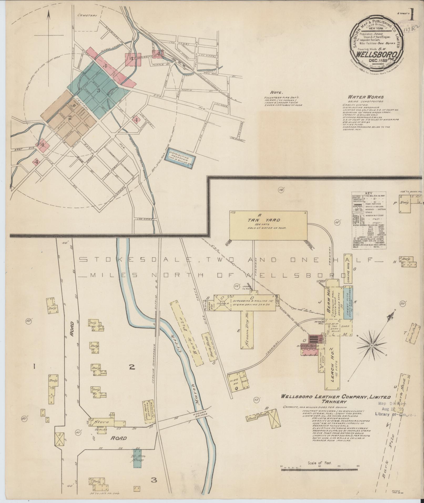 Sanborn Fire Insurance Map from Wellsboro, Tioga County, Pennsylvania (1885), Sheet #0001 - Complete Map Set gallery image, historic Sanborn map, vintage wall art, Pennsylvania Pennsylvania