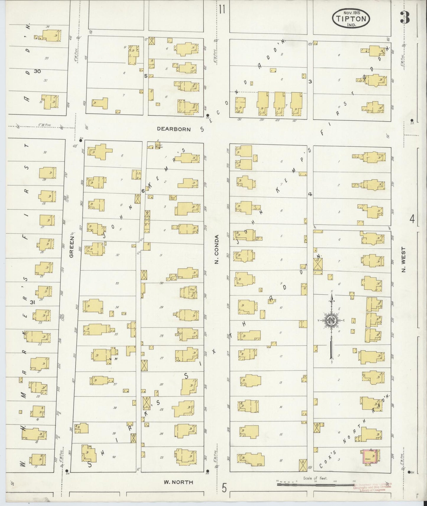 Sanborn Fire Insurance Map from Tipton, Tipton County, Indiana (1915), Sheet #0003 - Complete Map Set gallery image, historic Sanborn map, vintage wall art, Indiana Indiana