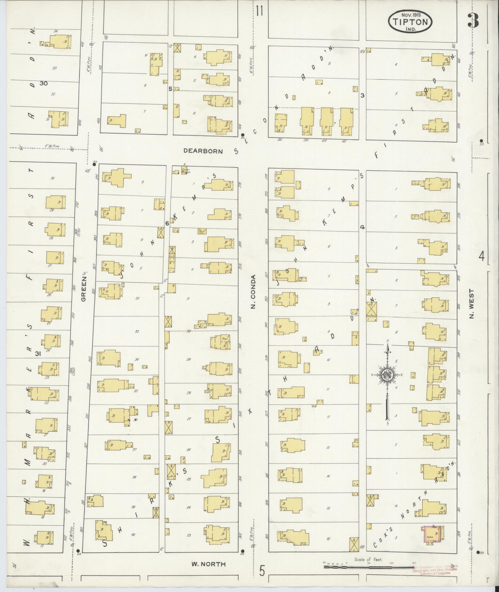 Sanborn Fire Insurance Map from Tipton, Tipton County, Indiana (1915), Sheet #0003 - Complete Map Set gallery image, historic Sanborn map, vintage wall art, Indiana Indiana