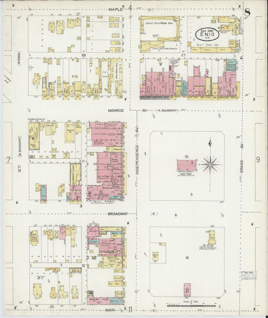 Sanborn Fire Insurance Map from Enid, Garfield County, Oklahoma (1904), Sheet #0008 - Historic Sanborn Fire Insurance Map Print, vintage old map wall art, antique decor, genealogy gift, Oklahoma Oklahoma map