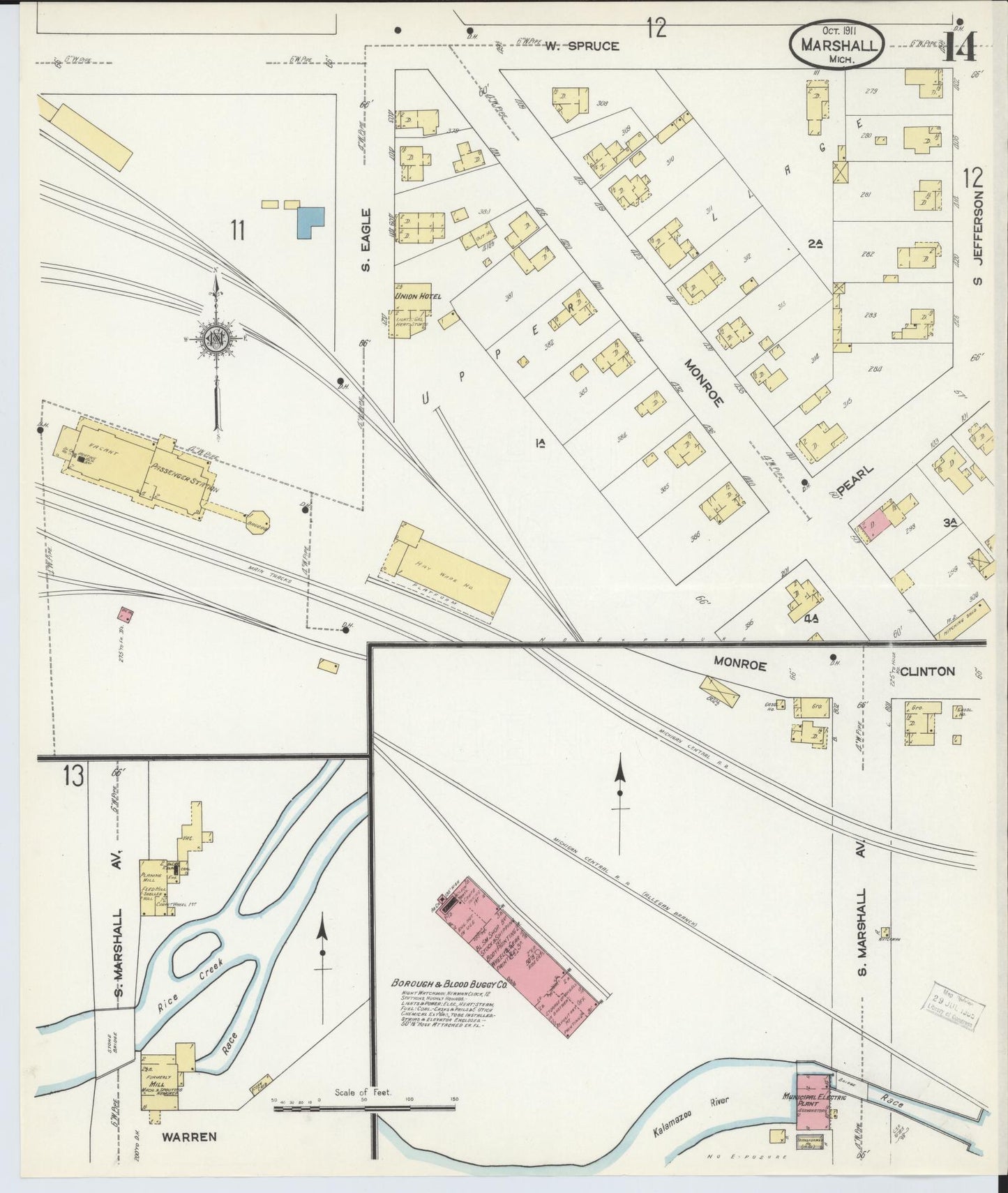 Sanborn Fire Insurance Map from Marshall, Calhoun County, Michigan (1911), Sheet #0014 - Complete Map Set gallery image, historic Sanborn map, vintage wall art, Michigan Michigan