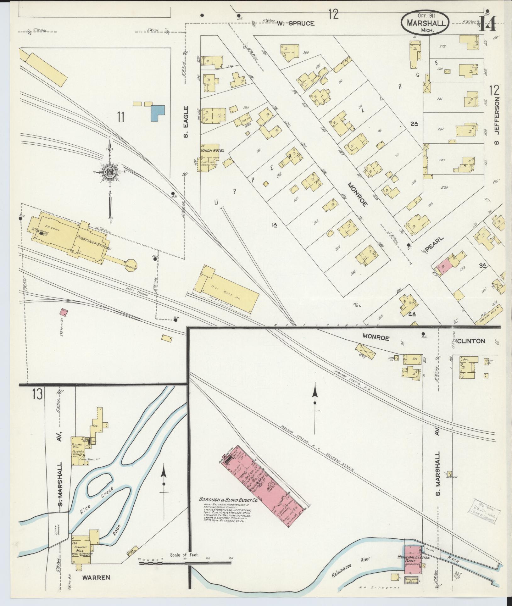 Sanborn Fire Insurance Map from Marshall, Calhoun County, Michigan (1911), Sheet #0014 - Complete Map Set gallery image, historic Sanborn map, vintage wall art, Michigan Michigan