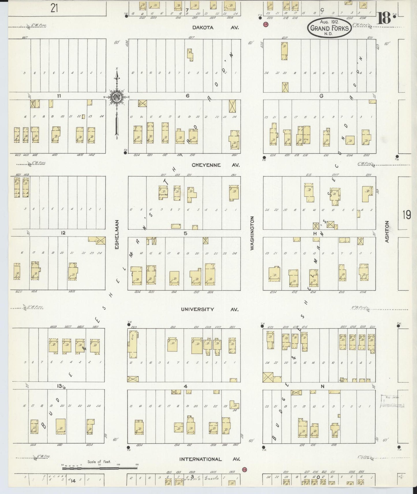 Sanborn Fire Insurance Map from Grand Forks, Grand Forks County, North Dakota (1912), Sheet #0018 - Complete Map Set gallery image, historic Sanborn map, vintage wall art, North Dakota North Dakota
