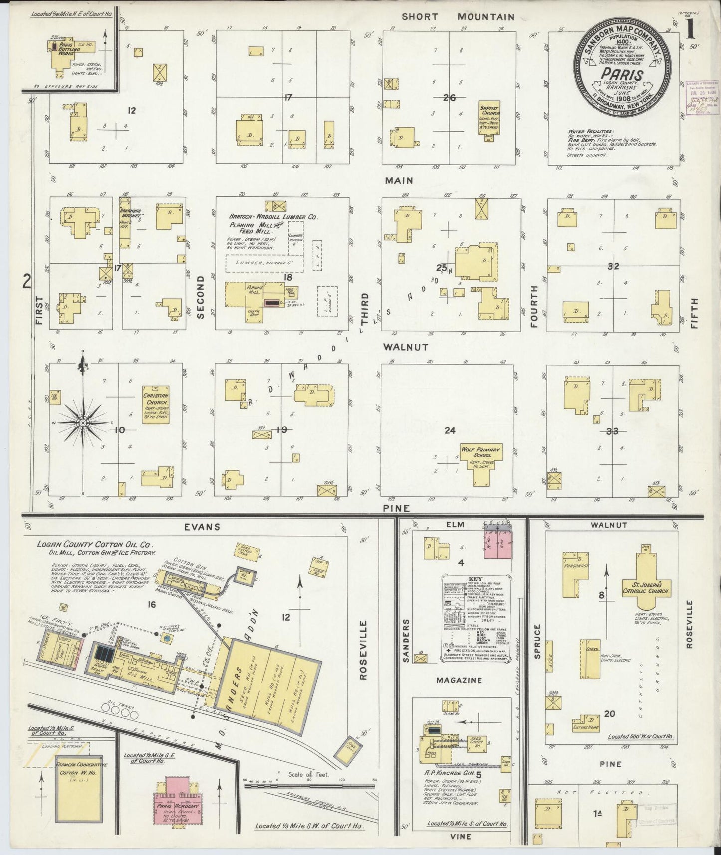 Sanborn Fire Insurance Map from Paris, Logan County, Arkansas (1908), Sheet #0001 - Complete Map Set gallery image, historic Sanborn map, vintage wall art, Arkansas Arkansas
