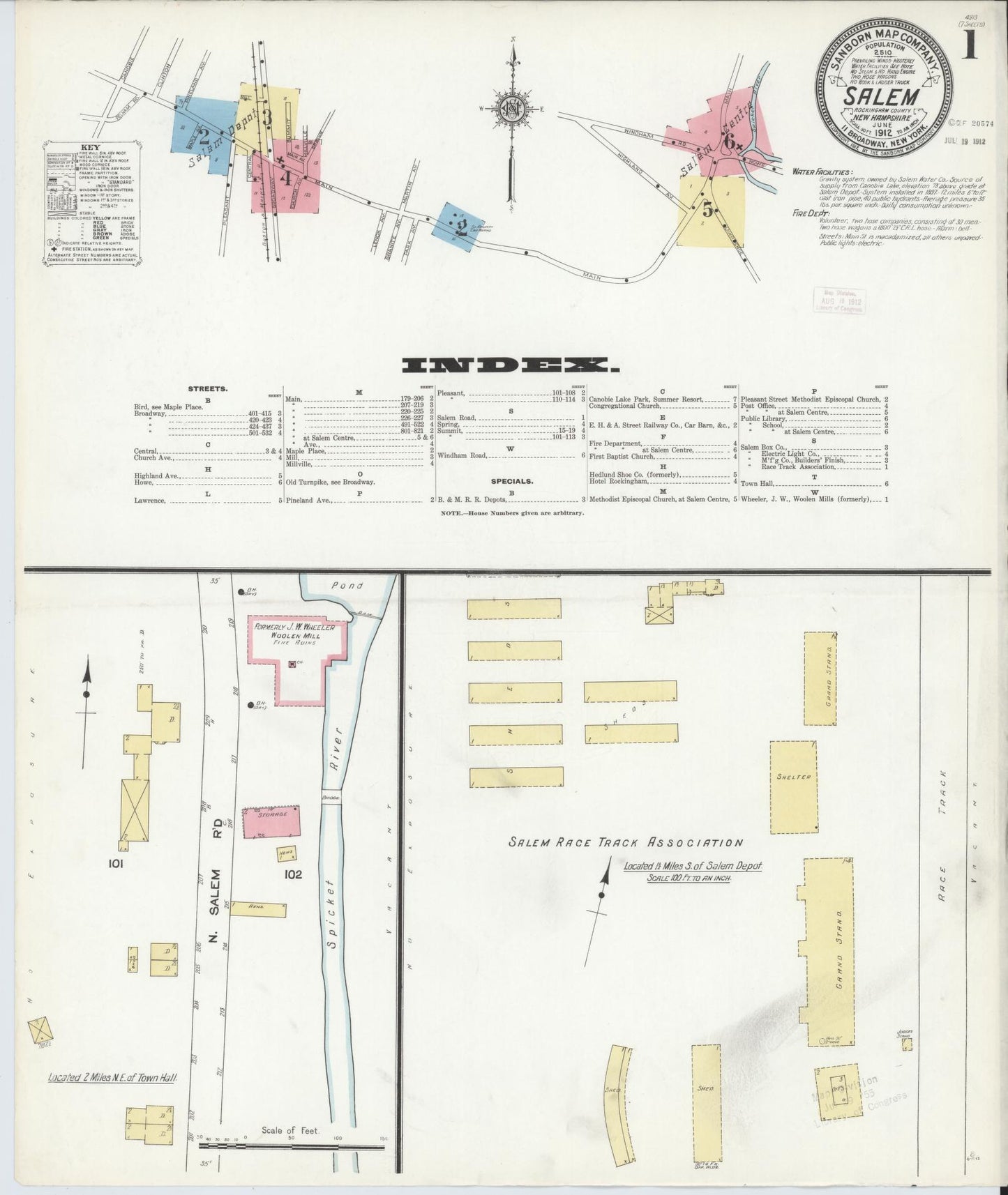 Sanborn Fire Insurance Map from Salem, Rockingham County, New Hampshire (1912), Sheet #0001 - Complete Map Set gallery image, historic Sanborn map, vintage wall art, New Hampshire New Hampshire