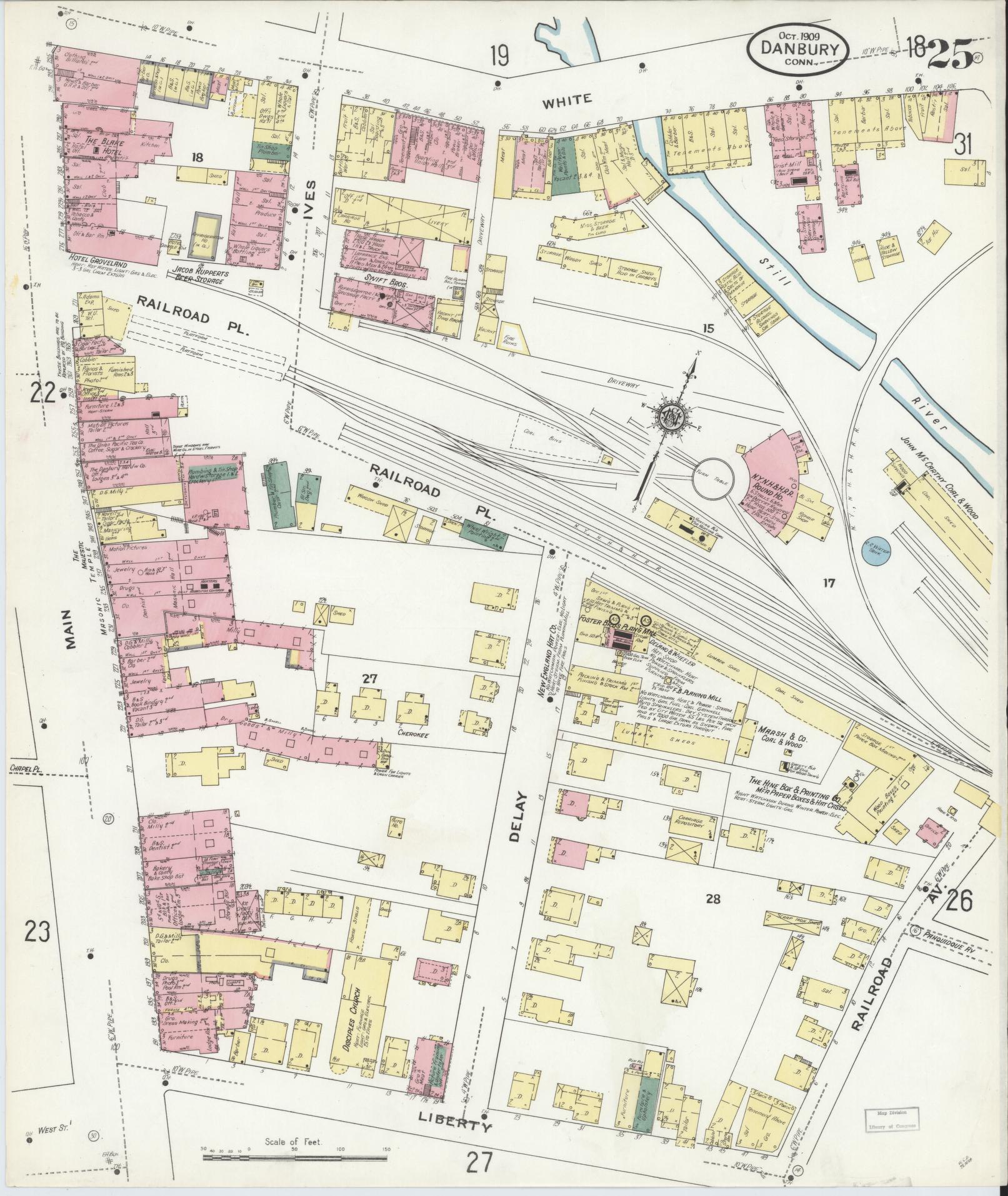 Sanborn Fire Insurance Map from Danbury, Fairfield County, Connecticut (1909), Sheet #0025 - Complete Map Set gallery image, historic Sanborn map, vintage wall art, Connecticut Connecticut