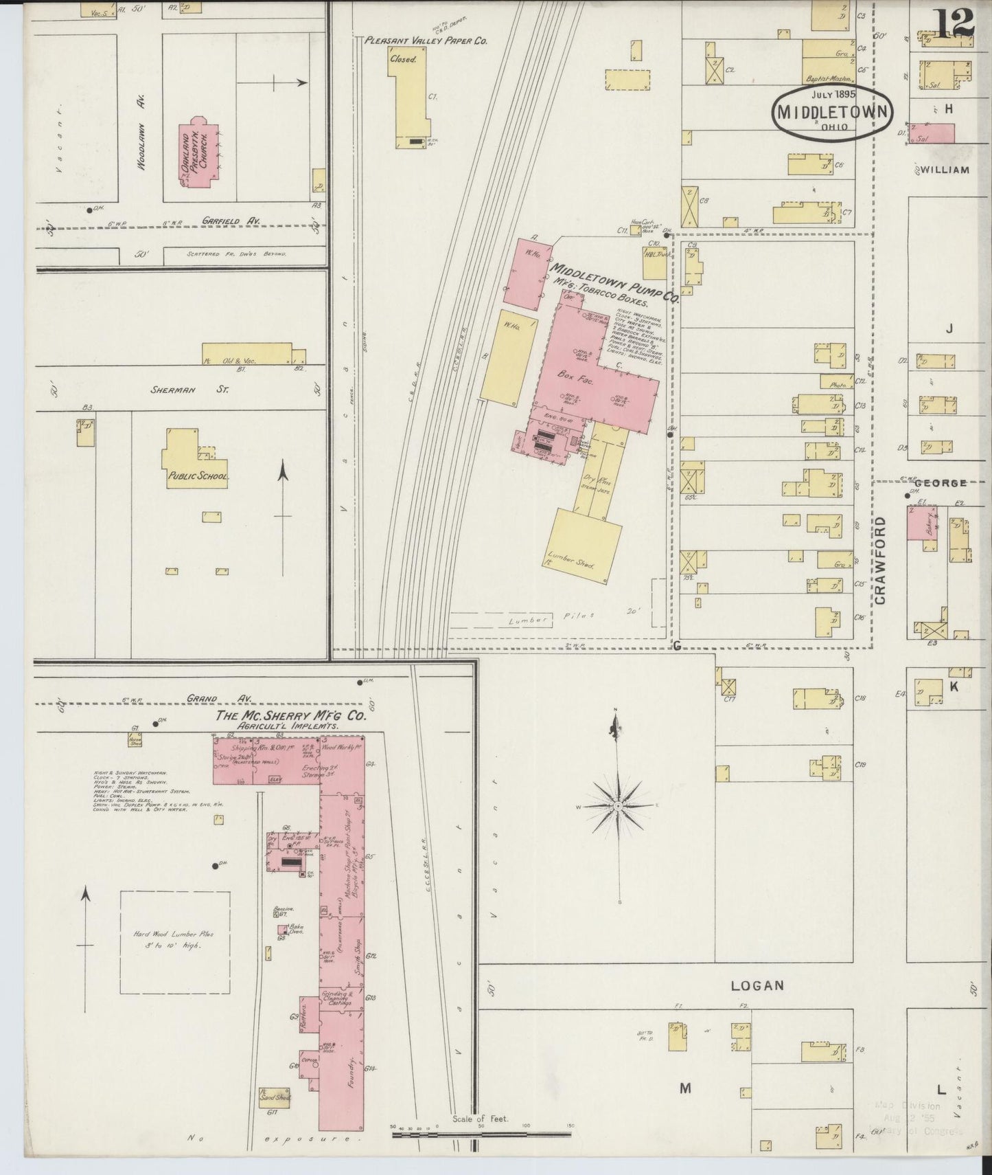 Sanborn Fire Insurance Map from Middletown, Butler County, Ohio (1895), Sheet #0012 - Historic Sanborn Fire Insurance Map Print, vintage old map wall art, antique decor, genealogy gift, Ohio Ohio map