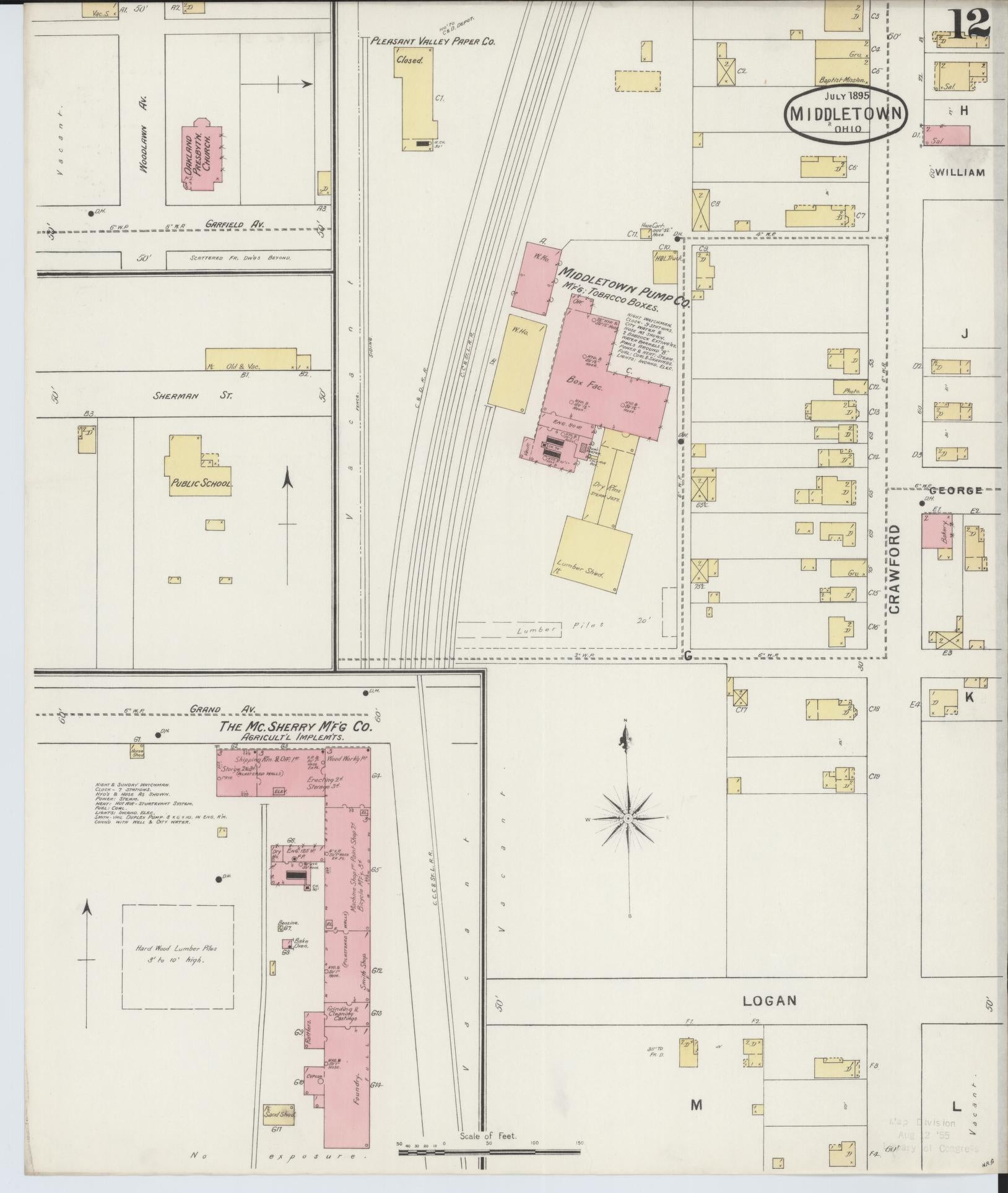 Sanborn Fire Insurance Map from Middletown, Butler County, Ohio (1895), Sheet #0012 - Historic Sanborn Fire Insurance Map Print, vintage old map wall art, antique decor, genealogy gift, Ohio Ohio map