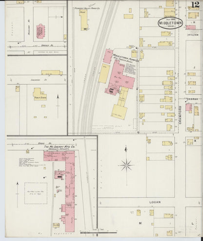 Sanborn Fire Insurance Map from Middletown, Butler County, Ohio (1895), Sheet #0012 - Historic Sanborn Fire Insurance Map Print, vintage old map wall art, antique decor, genealogy gift, Ohio Ohio map