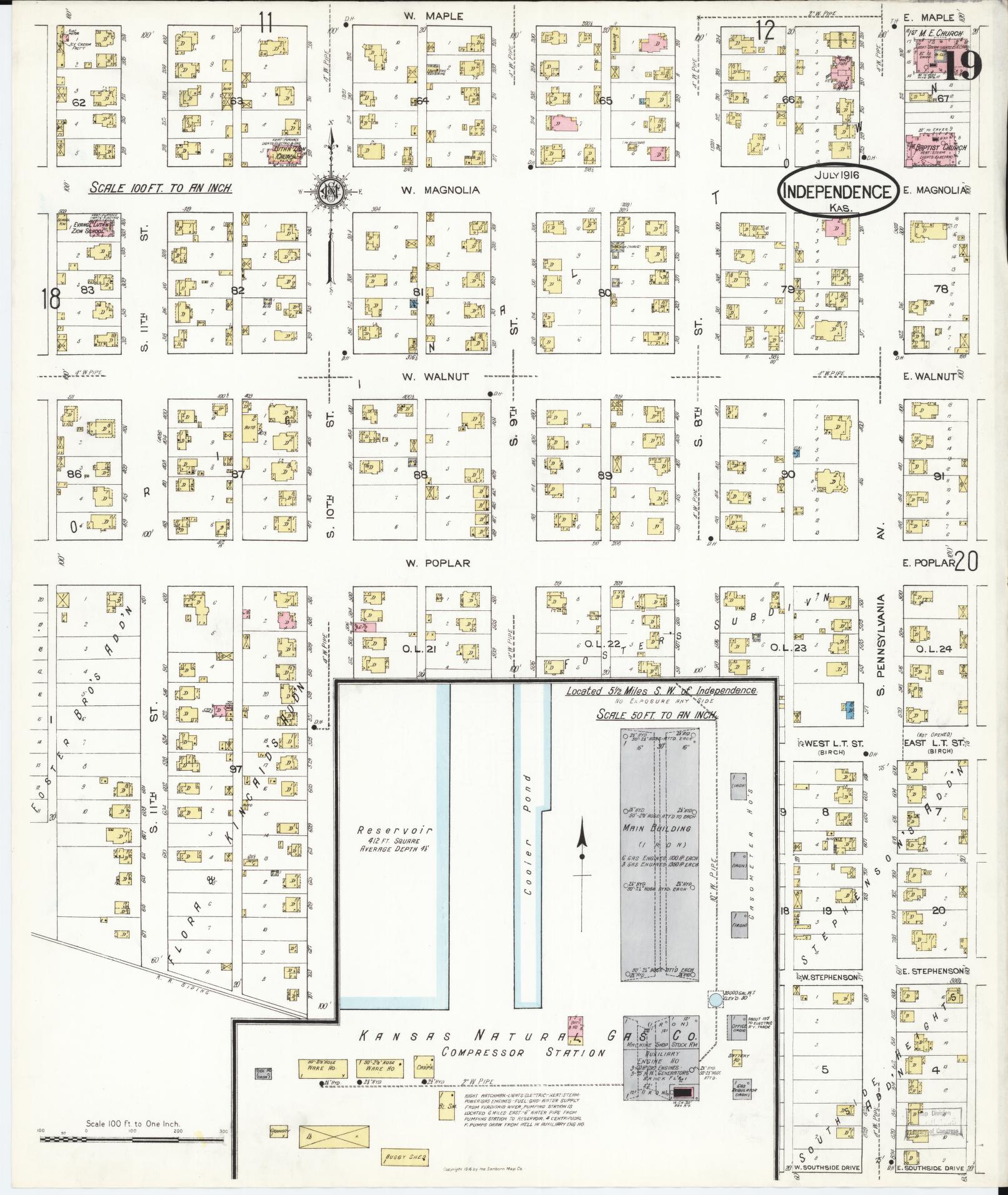 Sanborn Fire Insurance Map from Independence, Montgomery County, Kansas (1916), Sheet #0019 - Historic Sanborn Fire Insurance Map Print, vintage old map wall art, antique decor, genealogy gift, Kansas Kansas map