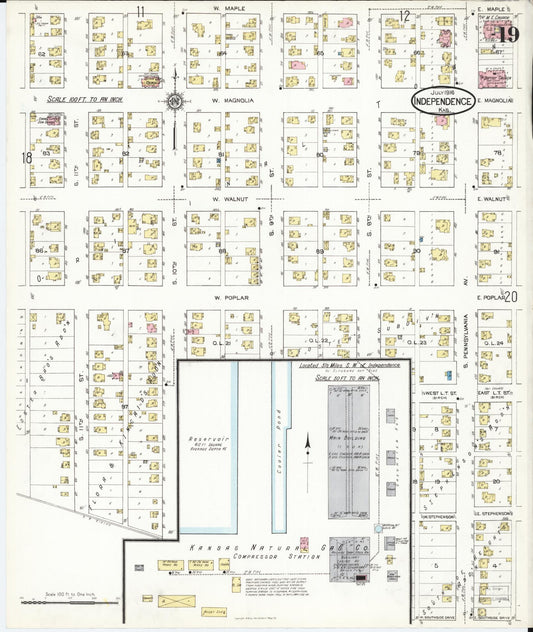 Sanborn Fire Insurance Map from Independence, Montgomery County, Kansas (1916), Sheet #0019 - Historic Sanborn Fire Insurance Map Print, vintage old map wall art, antique decor, genealogy gift, Kansas Kansas map