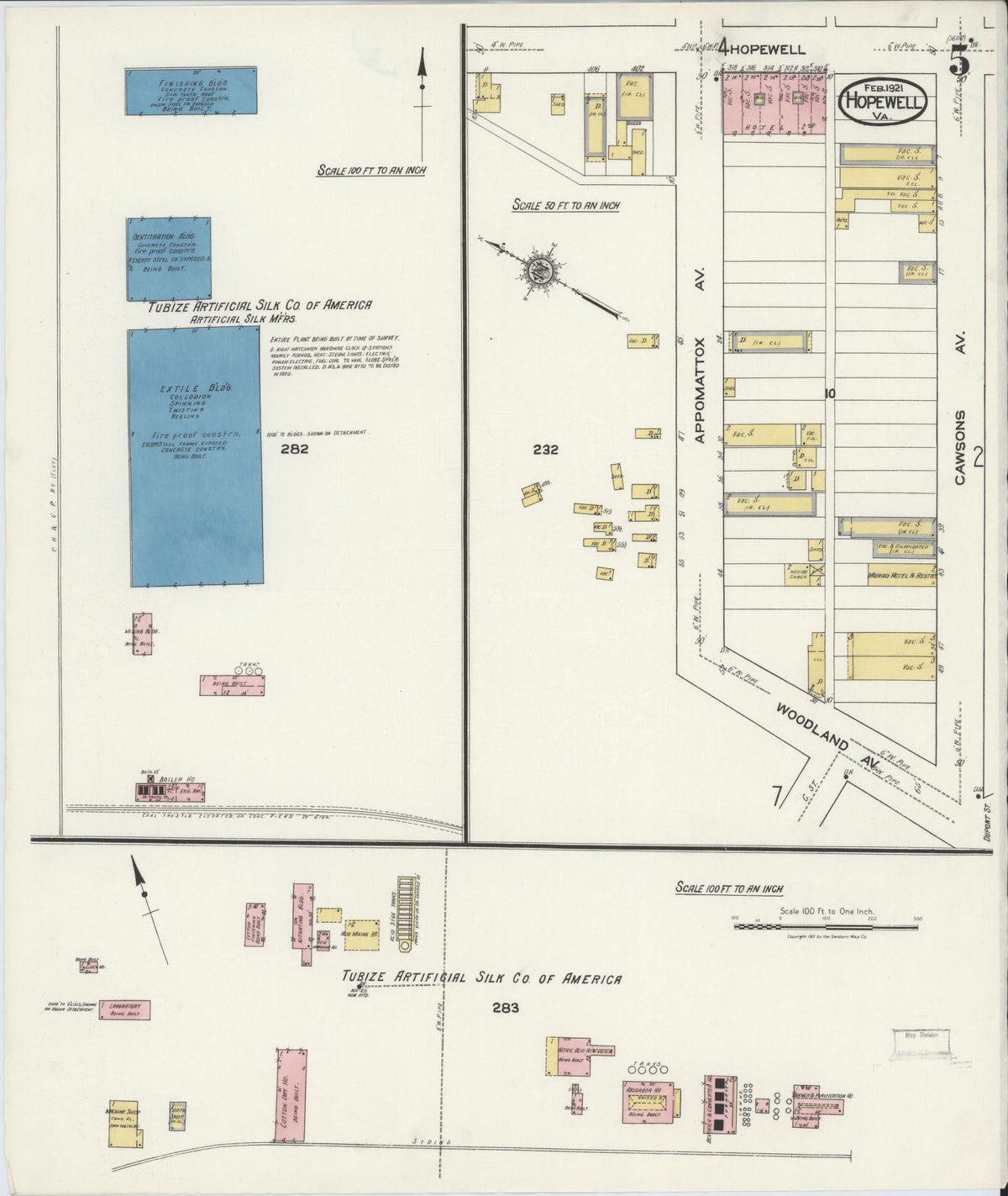 Sanborn Fire Insurance Map from Hopewell, Independent Cities, Virginia (1921), Sheet #0005 - Historic Sanborn Fire Insurance Map Print, vintage old map wall art, antique decor, genealogy gift, Virginia Virginia map