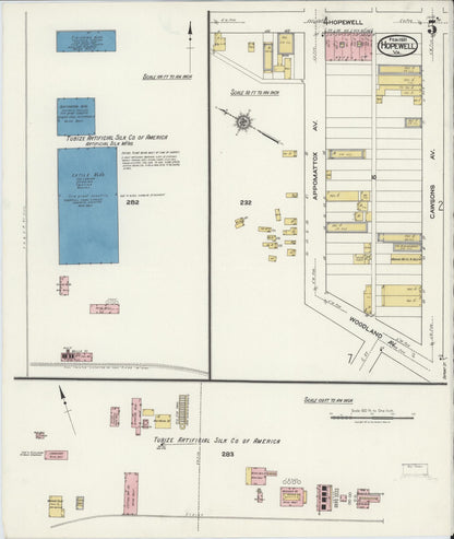 Sanborn Fire Insurance Map from Hopewell, Independent Cities, Virginia (1921), Sheet #0005 - Historic Sanborn Fire Insurance Map Print, vintage old map wall art, antique decor, genealogy gift, Virginia Virginia map