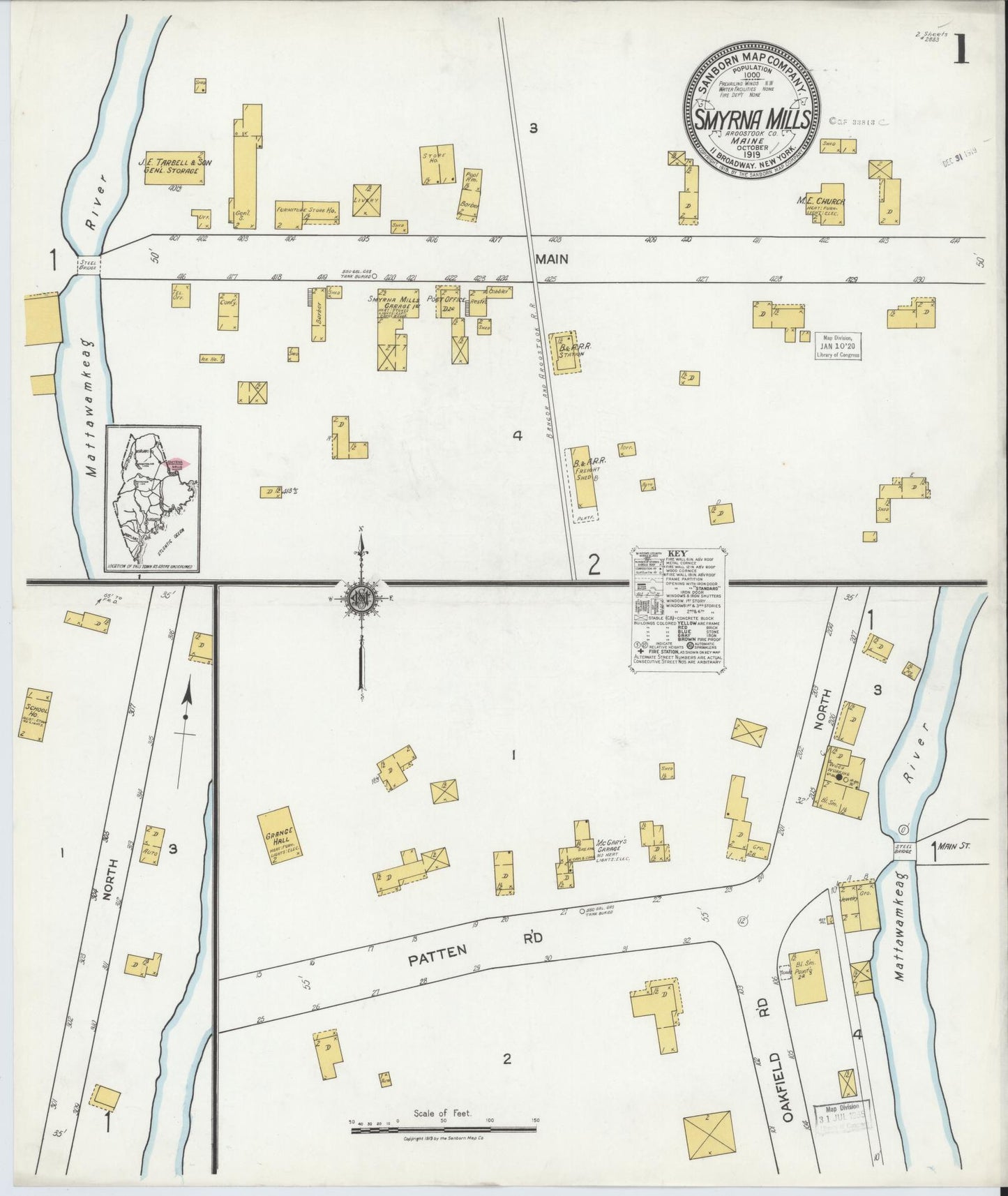 Sanborn Fire Insurance Map from Smyrna Mills, Aroostook County, Maine. (1919) – Historic Sanborn Fire Insurance Map Print