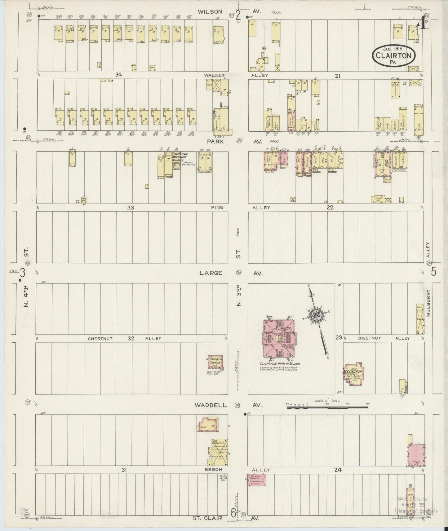 Sanborn Fire Insurance Map from Clairton, Allegheny County, Pennsylvania (1915), Sheet #0004 - Historic Sanborn Fire Insurance Map Print, vintage old map wall art, antique decor, genealogy gift, Pennsylvania Pennsylvania map