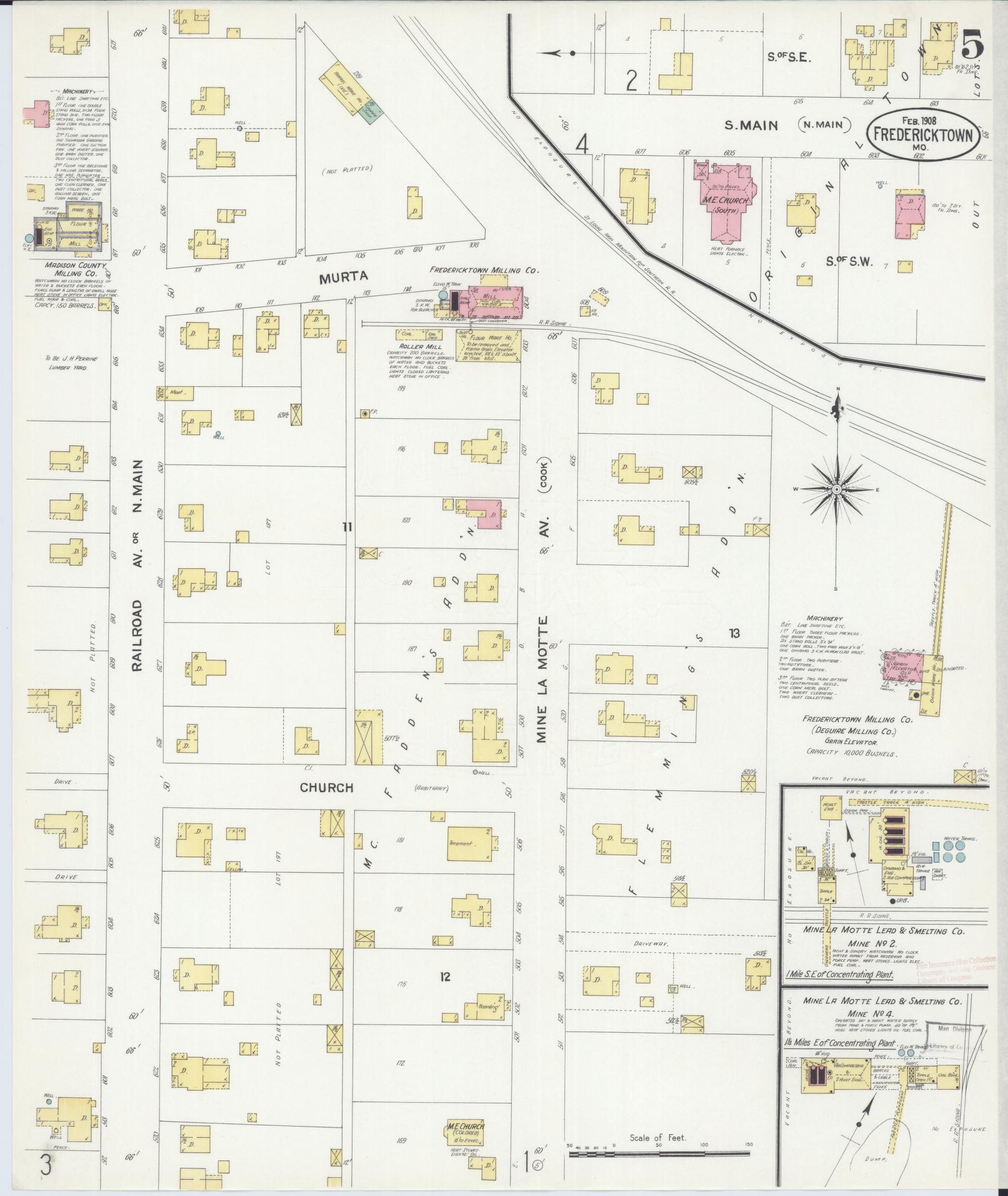 Sanborn Fire Insurance Map from Fredericktown, Madison County, Missouri (1908), Sheet #0005 - Historic Sanborn Fire Insurance Map Print, vintage old map wall art, antique decor, genealogy gift, Missouri Missouri map