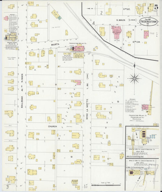 Sanborn Fire Insurance Map from Fredericktown, Madison County, Missouri (1908), Sheet #0005 - Historic Sanborn Fire Insurance Map Print, vintage old map wall art, antique decor, genealogy gift, Missouri Missouri map