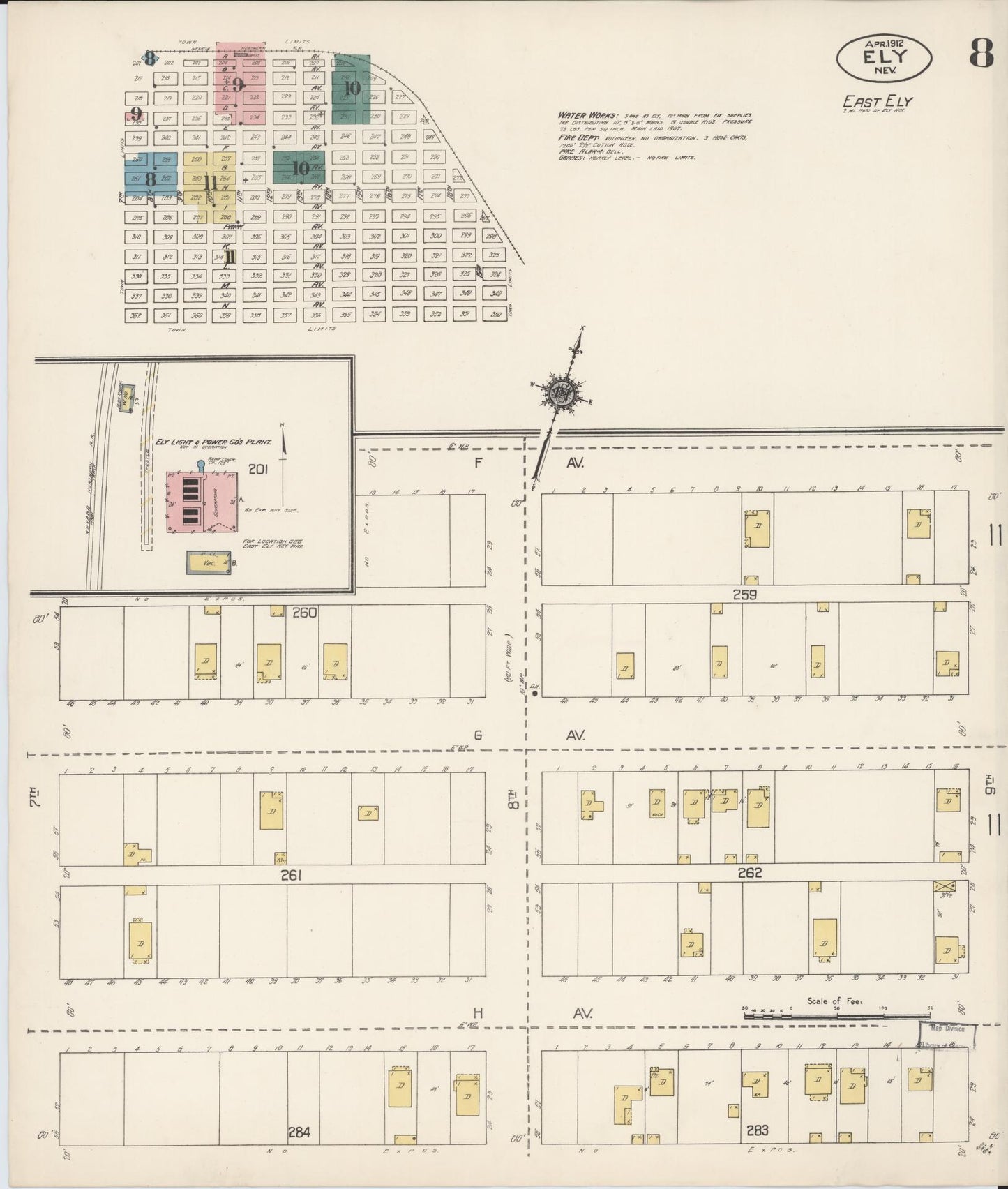 Sanborn Fire Insurance Map from Ely, White Pine County, Nevada (1912), Sheet #0008 - Historic Sanborn Fire Insurance Map Print, vintage old map wall art, antique decor, genealogy gift, Nevada Nevada map