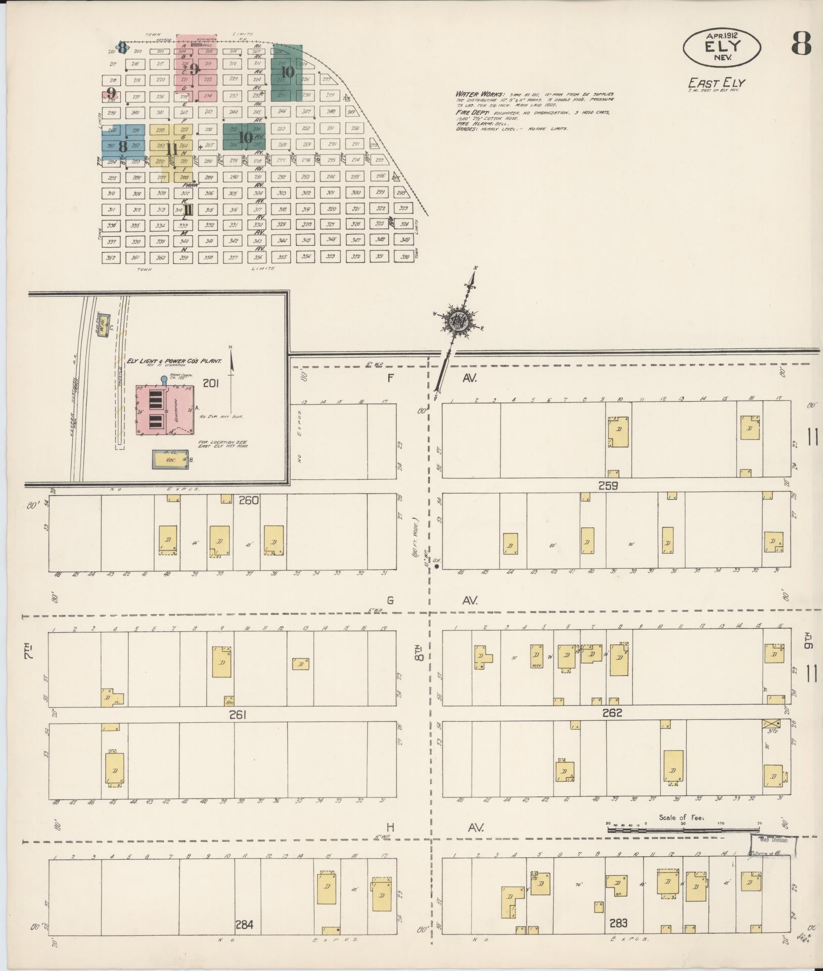 Sanborn Fire Insurance Map from Ely, White Pine County, Nevada (1912), Sheet #0008 - Historic Sanborn Fire Insurance Map Print, vintage old map wall art, antique decor, genealogy gift, Nevada Nevada map
